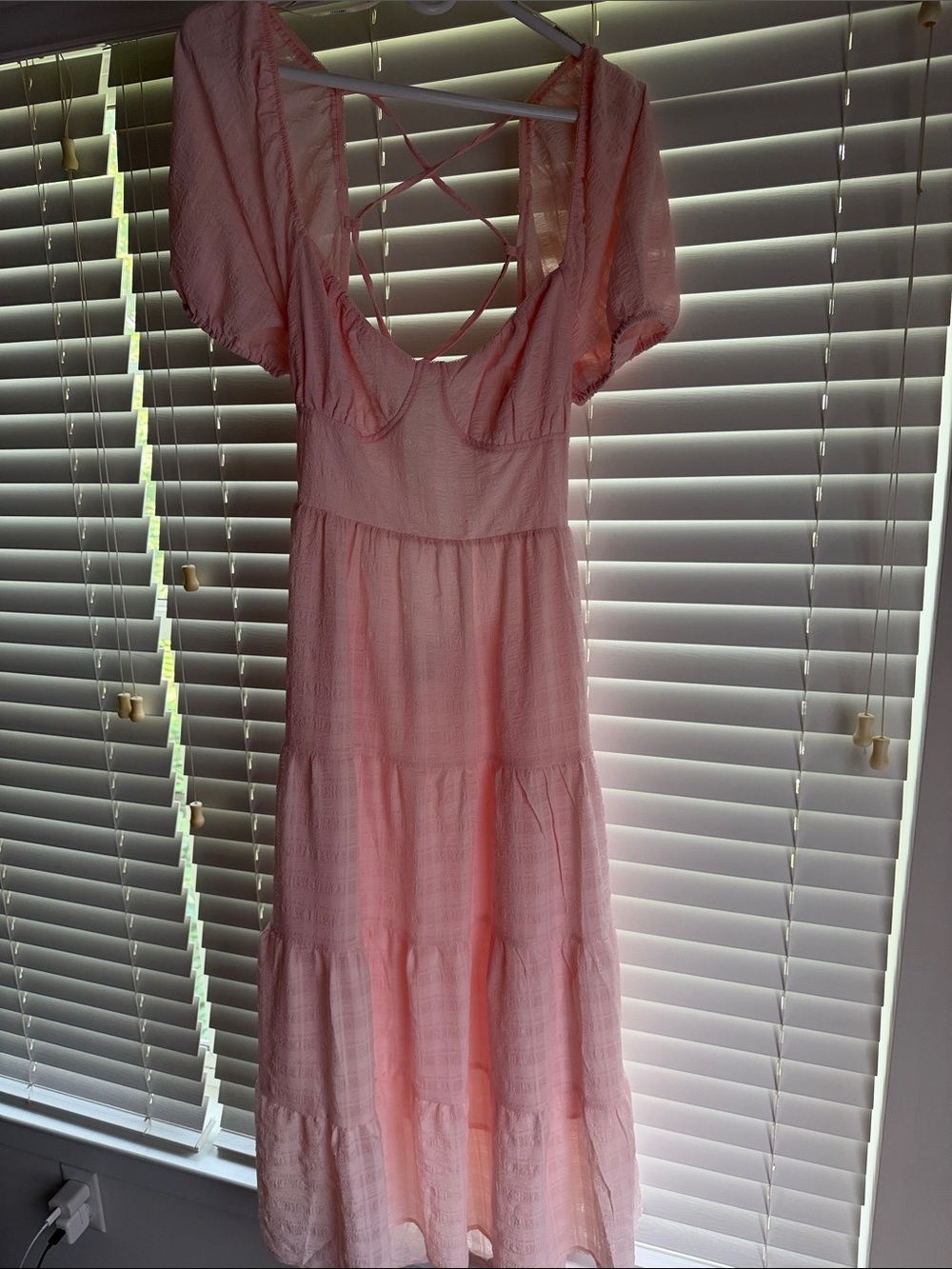 Women’s Pink Tiered Maxi Dress with Puff Sleeves